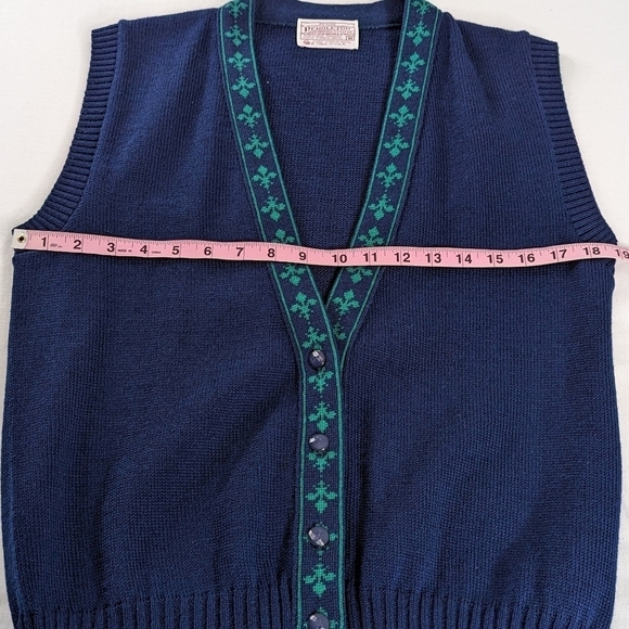 VTG Pendleton Blue Green Wool Button Up Patterned Vest Academia - Picture 6 of 7